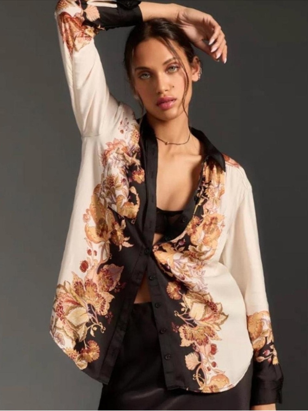 Anthropologie Brielle Floral Long Sleeve Button Down Blouse